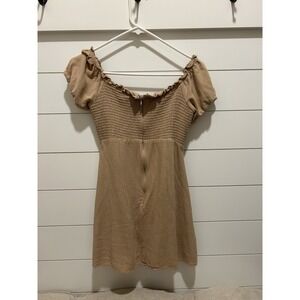 Altar'd State Dress Size Med Tan Linen Blend Milk Maid Romantic Boho Coquette